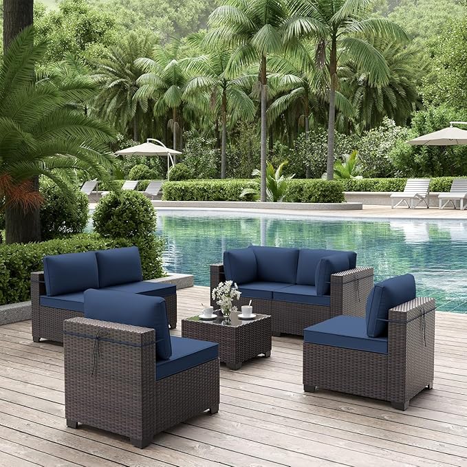 ALAULM Patio Furniture Set with Coffee Table, 7 Pieces Outdoor Sectional with...