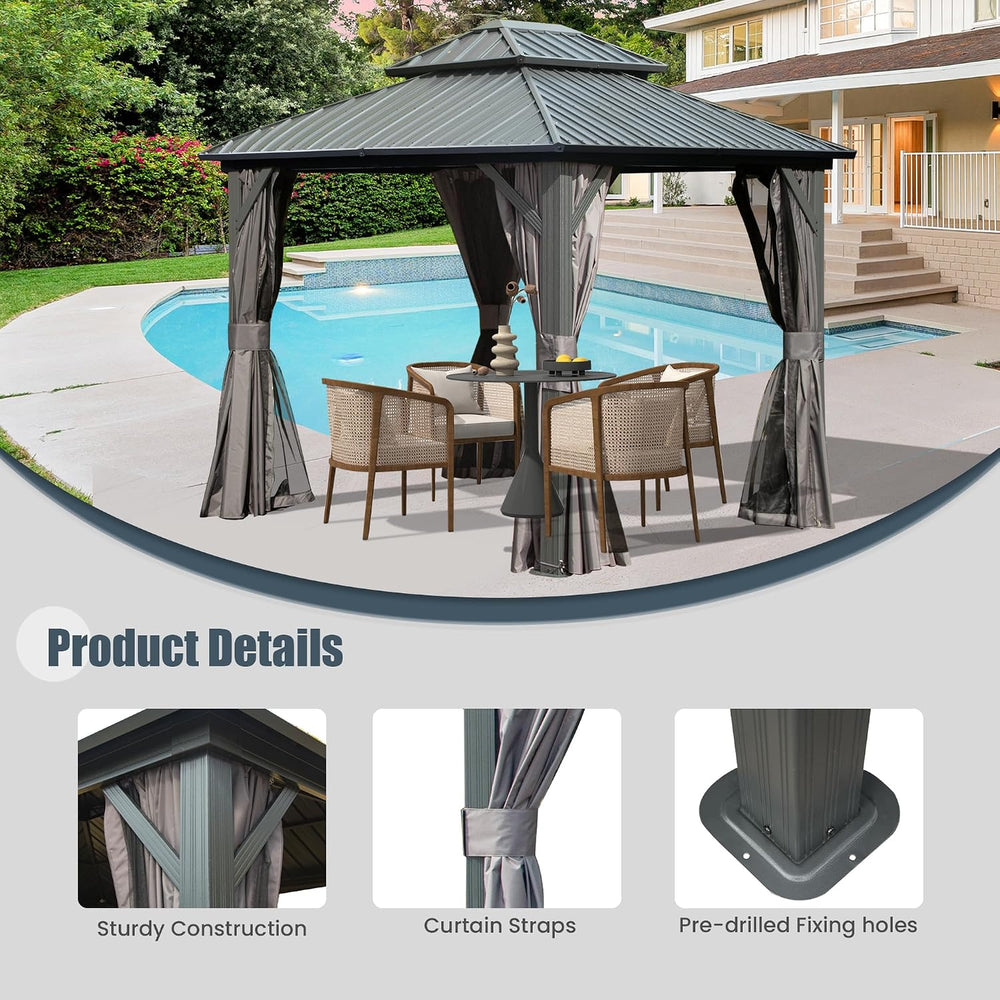 Domi 8x10 Outdoor Hardtop Gazebo, Metal Gazebo for Patios, Grey