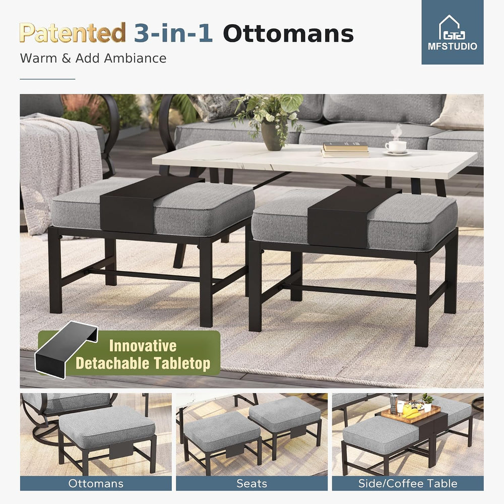 MFSTUDIO 6 Piece Metal Patio Furniture Set with Fire Pit Table, Gray