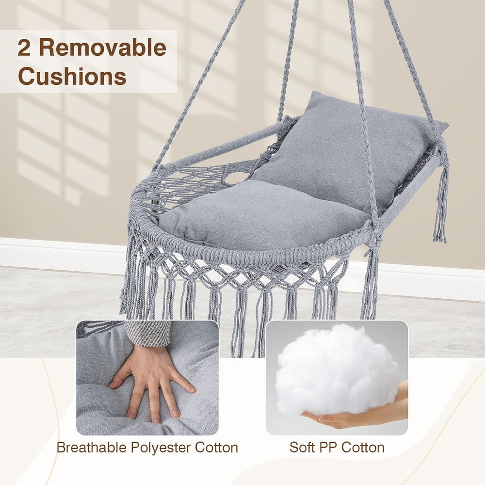Happygrill Macrame Swing Chair with 2 Removable Cushions