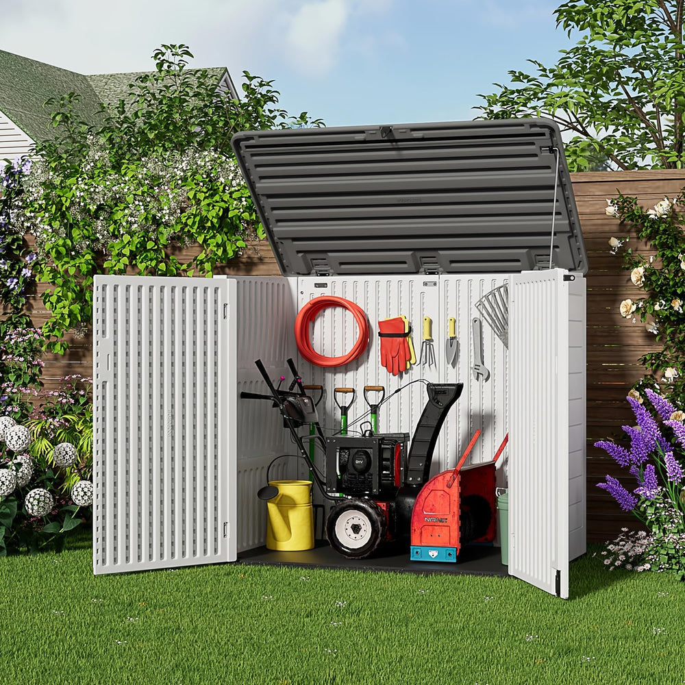 ZZM Large Outdoor Storage Shed, 48 Cu Ft Resin Versatile Storage Cabinet for ...
