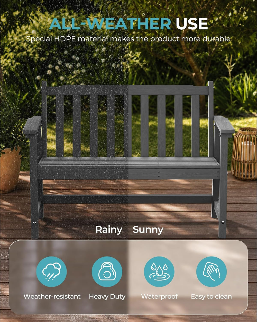 Ciokea 48" Outdoor Bench Set of 2, HDPE Weatherproof Garden Bench, 2-Per...