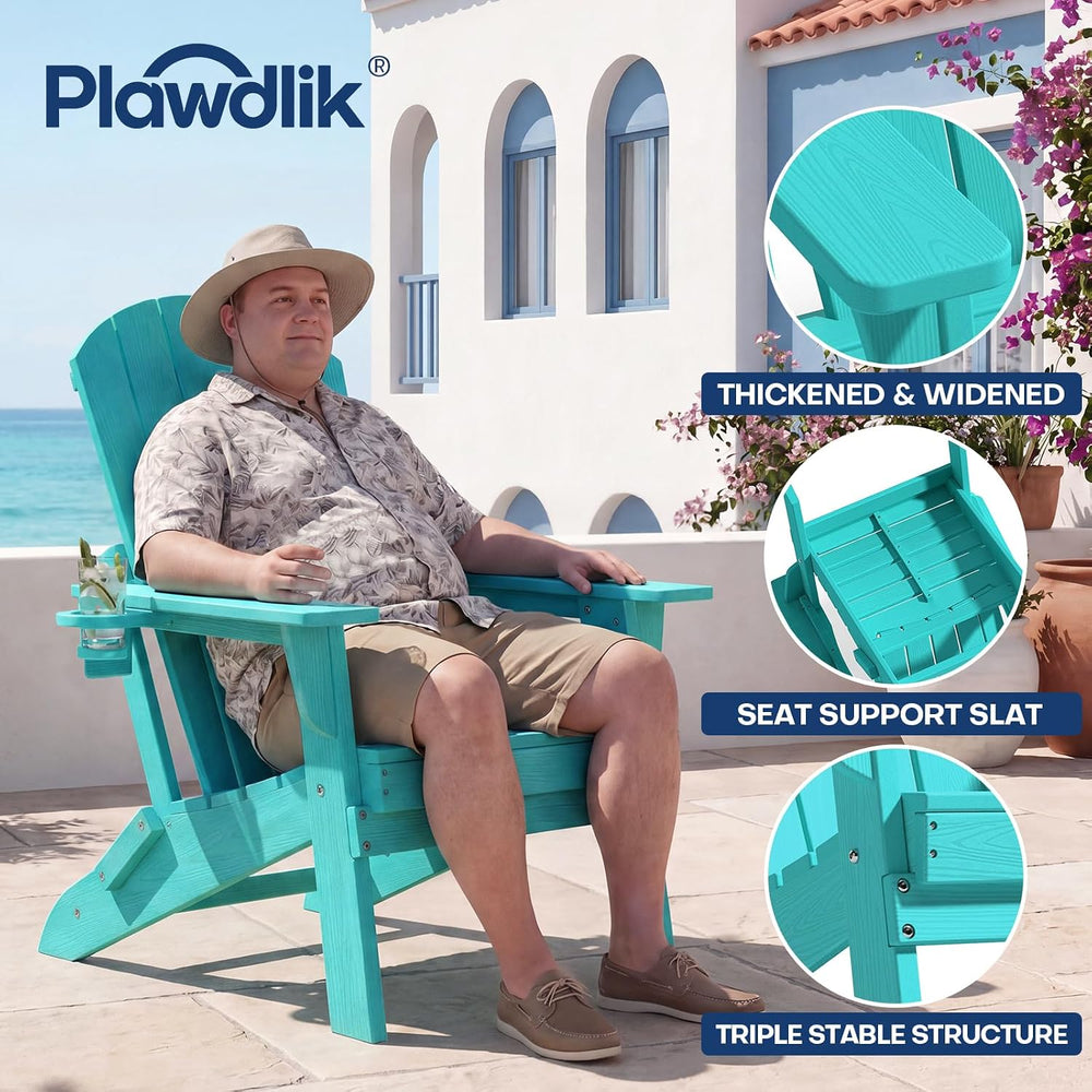 Plawdlik HDPE Folding Adirondack Chair with Cup Holder, Firepit, Aruba