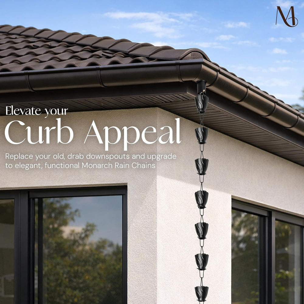 Monarch Rain Chains Aluminum Akira Black Rain Chains for Gutters – 8.5 ft Bla...