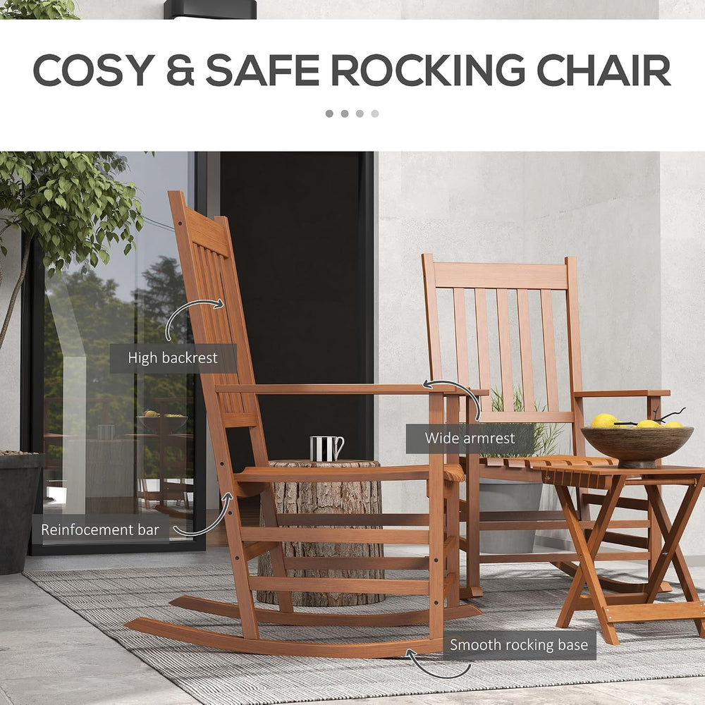 Outsunny Outdoor Rocking Chair Set of 2 with Side Table for Patio Teak