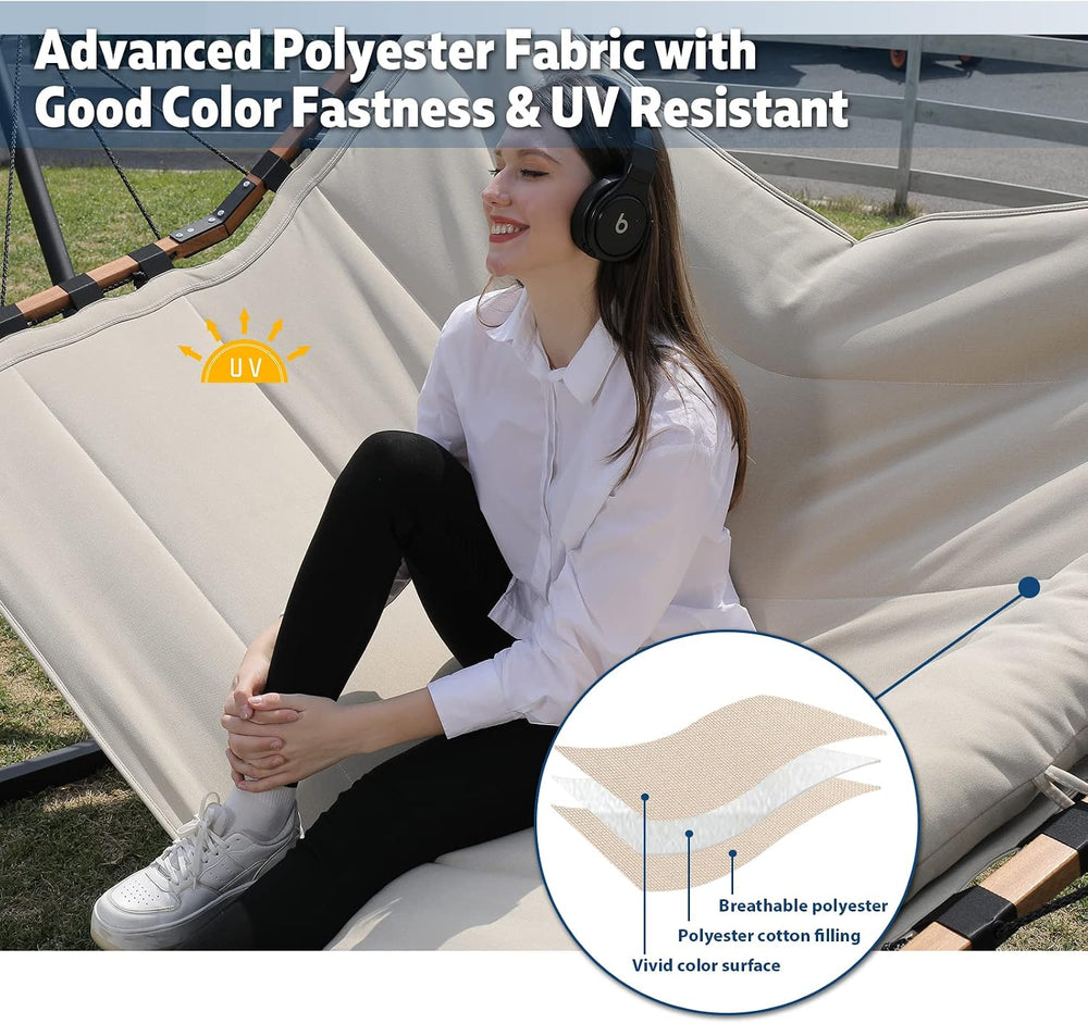 12FT 2 Person Hammock with Stand V-Shape Spreader Bar -Beige