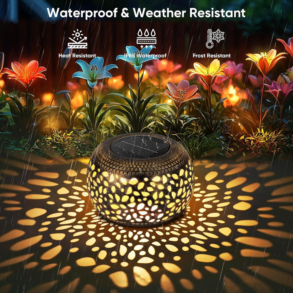 Solar Lanterns Waterproof Outdoor Decor: 2 Pack Hollow Out Solar Lights