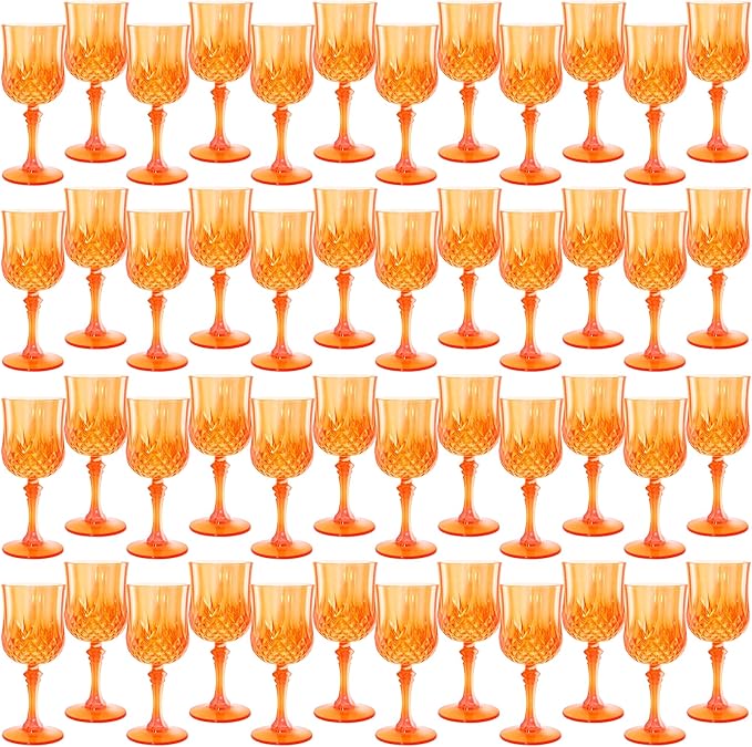 Plastic Wine Glasses,Plastic Goblets Vintage Style Cordial Drinking Glasses for Wedding Reception, Halloween Grand Event Party Supplies (48, Pumpkin orange) (48Pack)