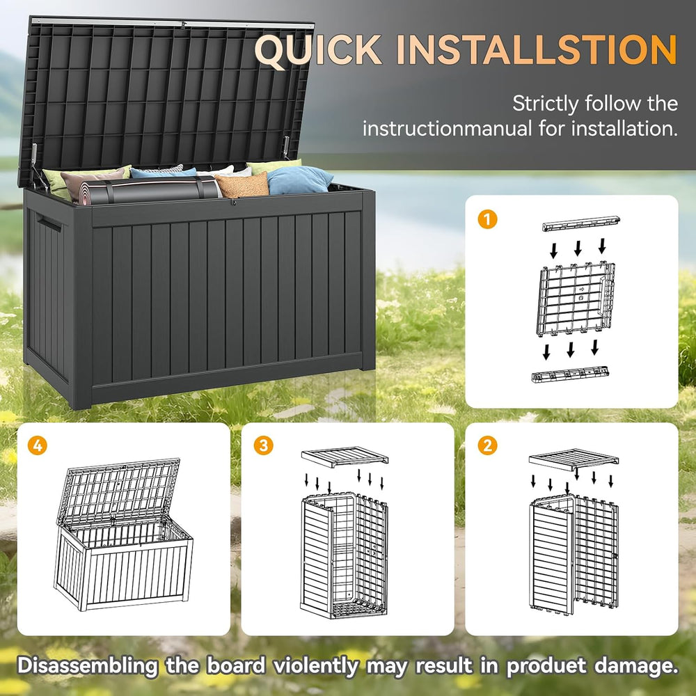 300 Gal Deck Box,Outdoor Storage Box Waterproof Lockable,Gas Lift,Black