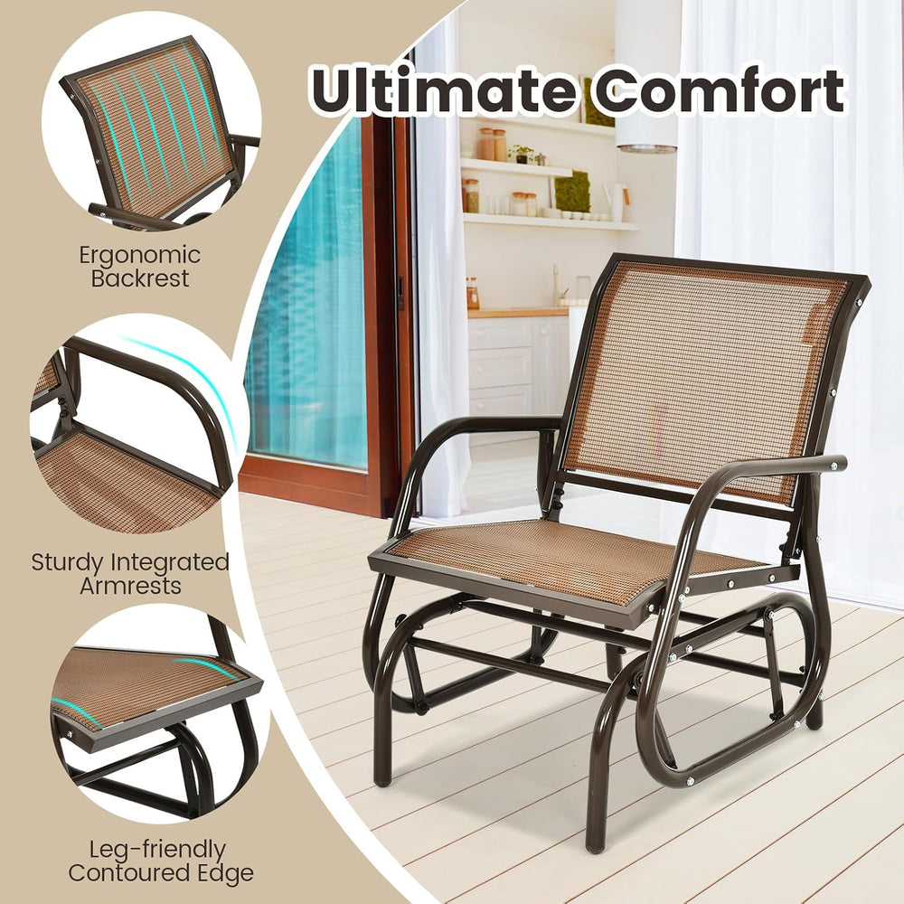 DORTALA Swing Glider Chair, Outdoor Rocking Chair w/Study Metal Frame, Comfor...