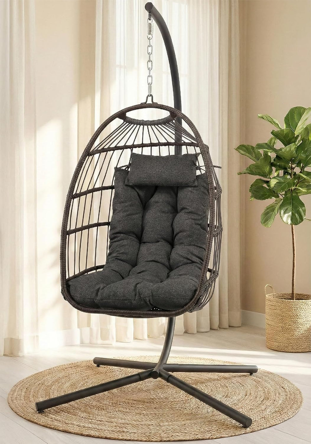 SereneLife Foldable Egg Chair with Stand | Indoor & Outdoor Swing Seat fo...