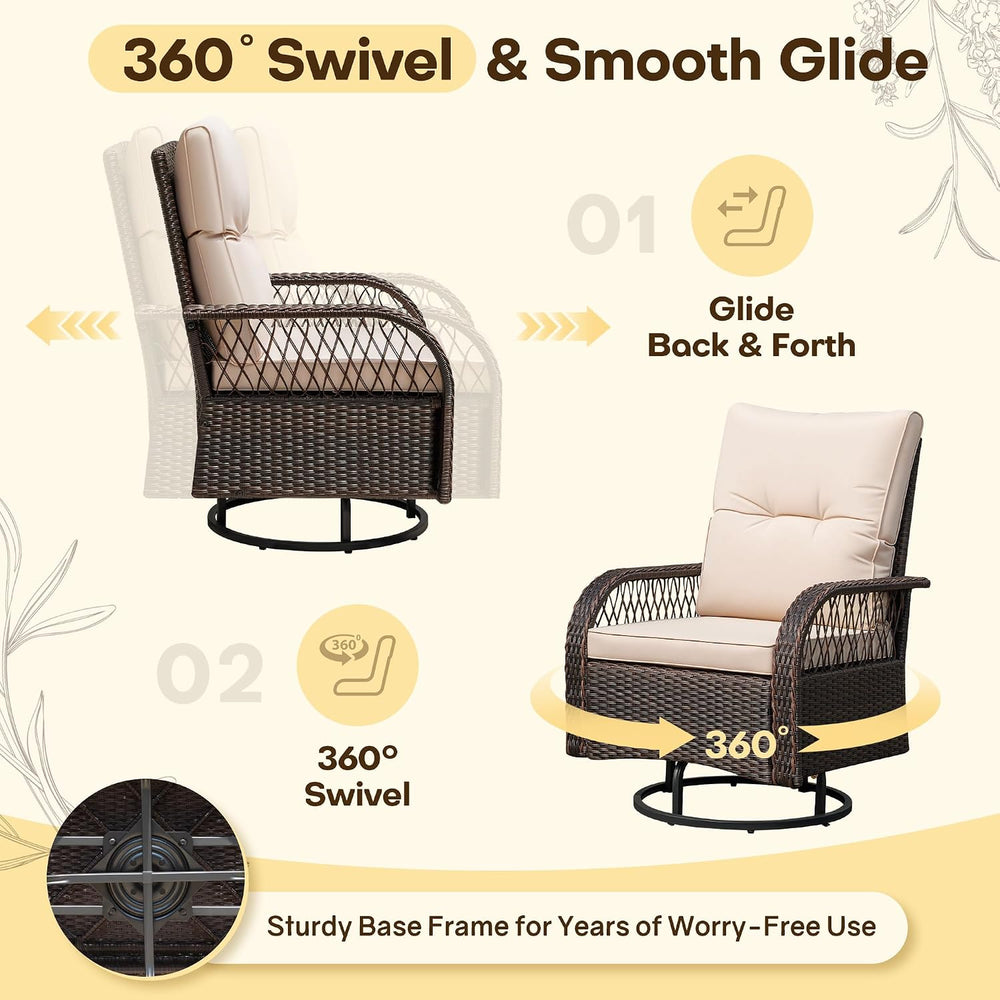 Devoko Patio Furniture Set Outdoor 3 Pieces Wicker Swivel Rocking Chairs