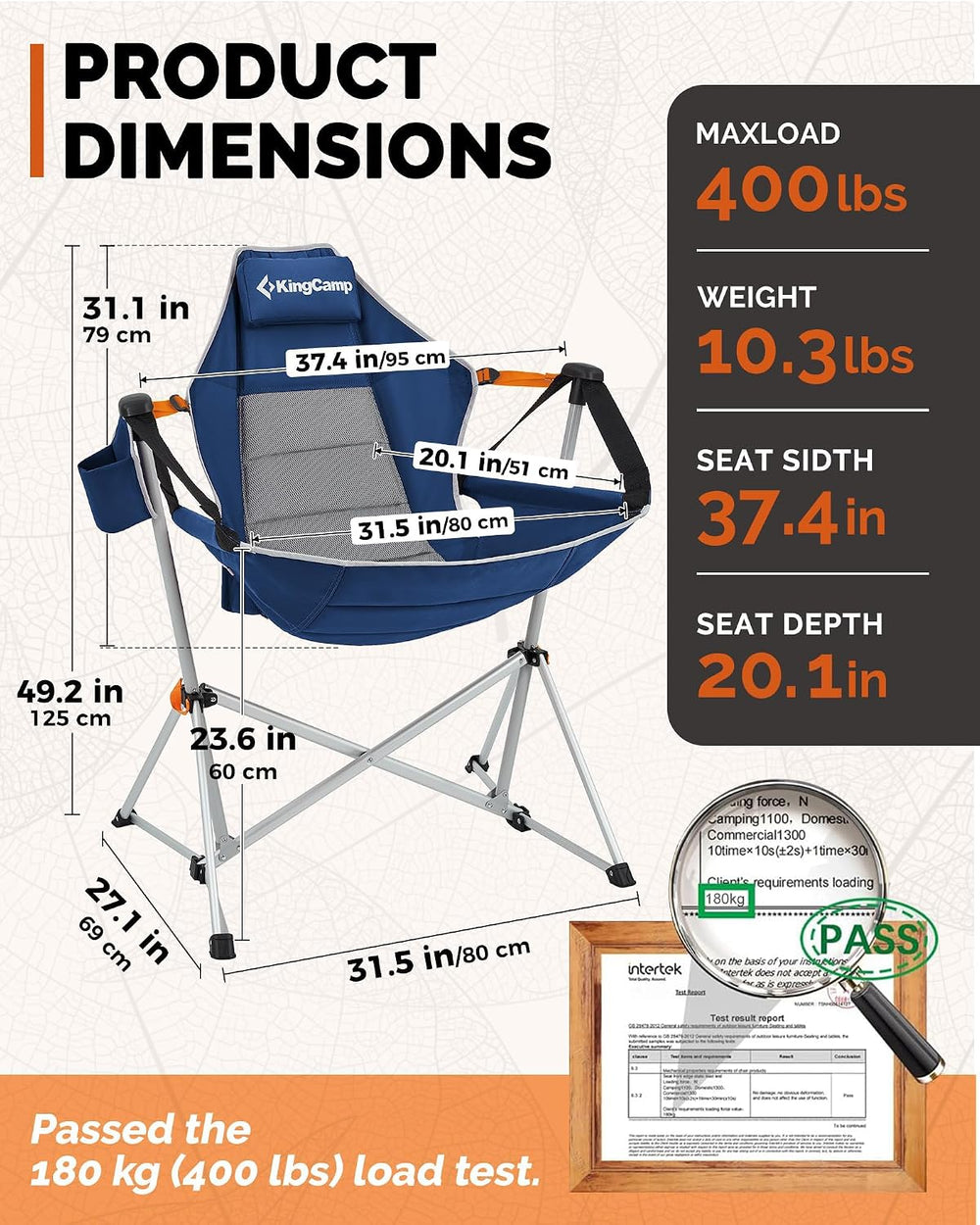KingCamp Hammock Camping Chair, 10.3lbs Aluminum Lightweight Swing Chairs