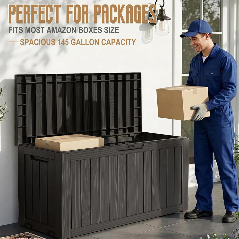 DRATO 145 Gallon Deck Boxes Outdoor Waterproof Storage Box with Wheels