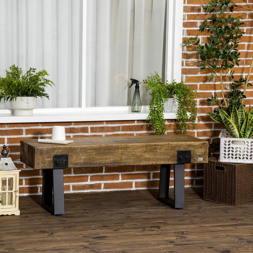HOMCOM 48" Outdoor Bench with Metal Legs for 2-Person, Natural and Black