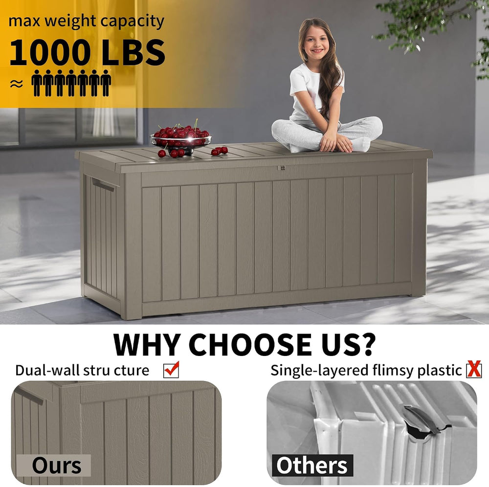 300 Gallon Outdoor Storage Box, Waterproof Resin Deck Container with Lockable...