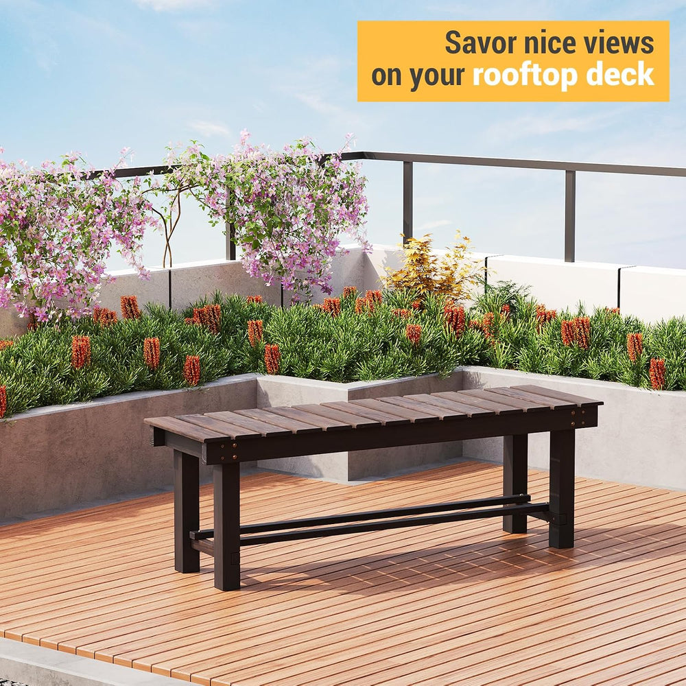 Wood Outdoor Garden Bench Backless Bench 3-Person Seat Entryway Bench 47"L
