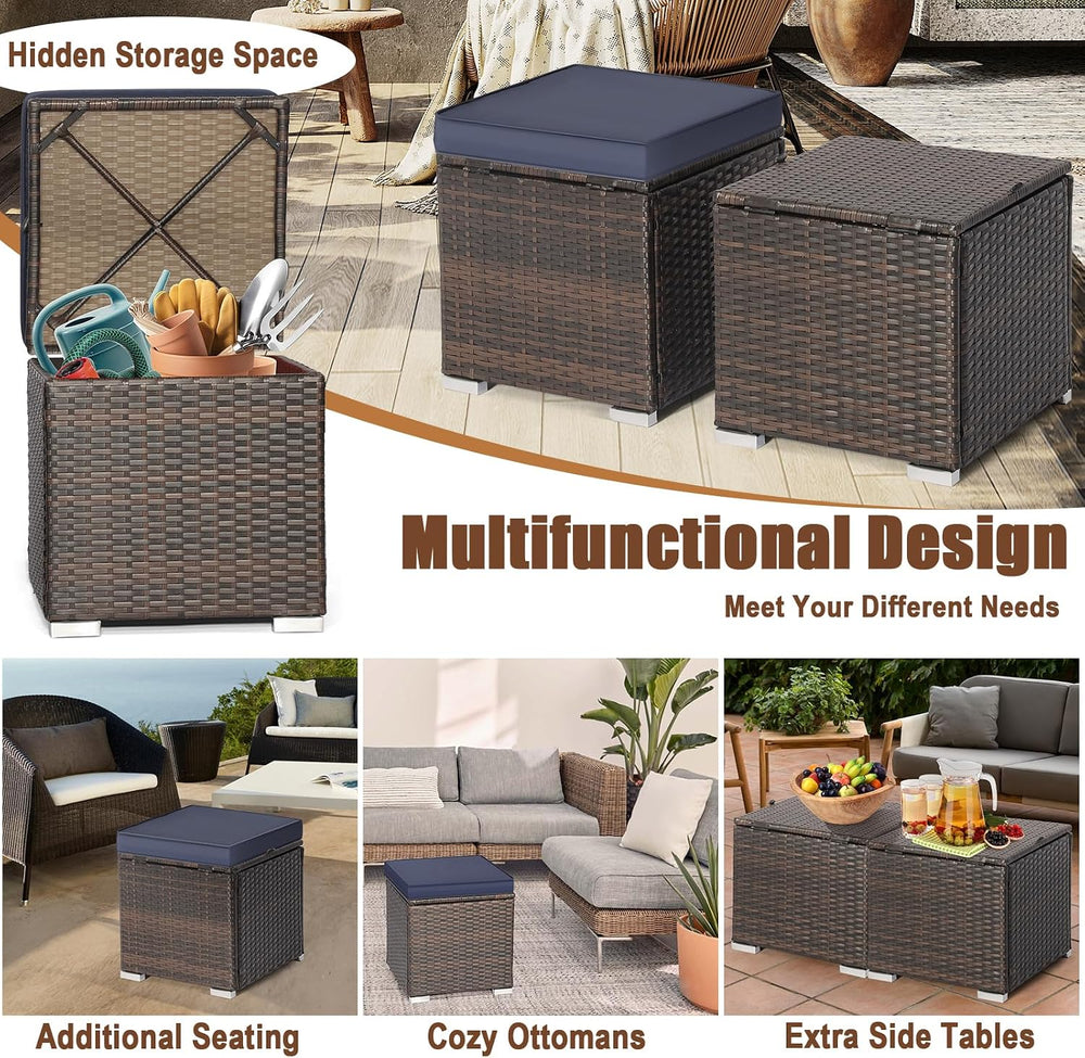 RELAX4LIFE 2-Piece Wicker Outdoor Storage Ottoman Set