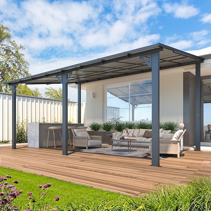 AECOJOY 16' x 10' Gazebo Outdoor Pergola, 10x16 Large Wall-Mounted Ha...