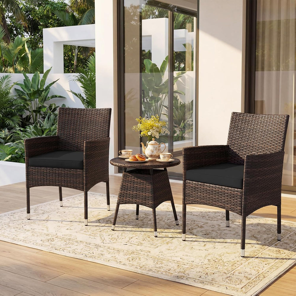 Tangkula 3 Piece Patio Furniture Set, Hand-Woven PE Wicker Conversation Set w...