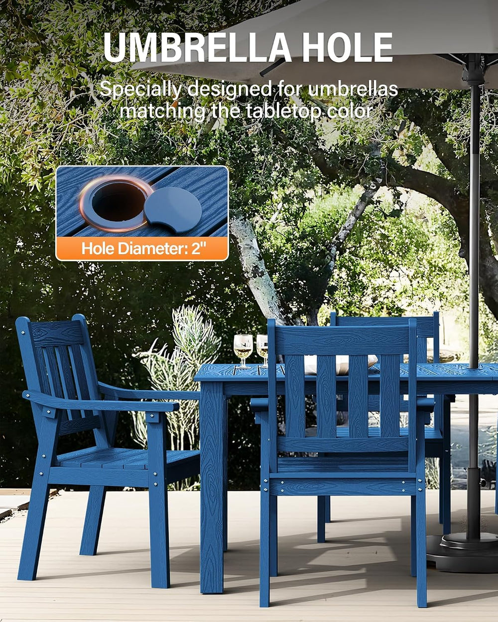 YEFU 5-Piece Patio Table Set, All-Weather HIPS, Metal Aluminum Frame, Blue