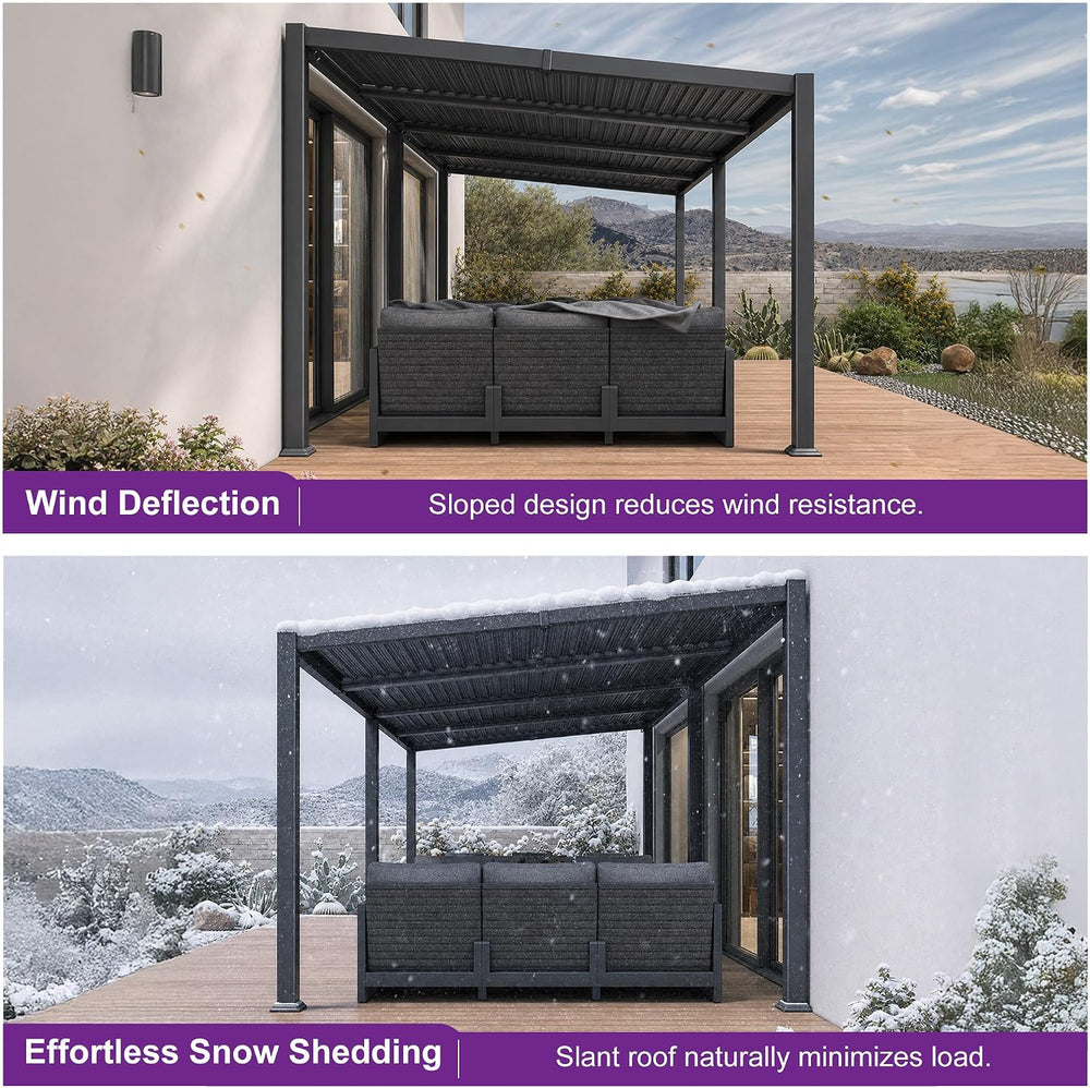 PURPLE LEAF Louvered Pergola w/Sloped Roof 10' x 20' Lean to House Pe...