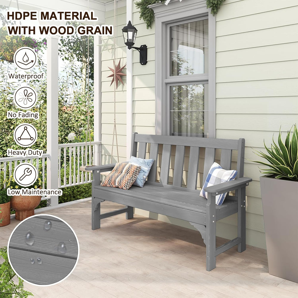 nalone Outdoor Bench, HDPE Patio Bench, Rot-Proof Porch Benches (Grey)