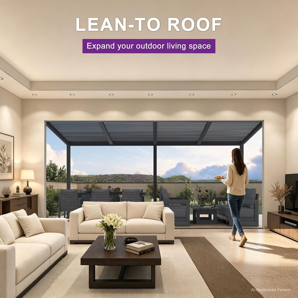 PURPLE LEAF Louvered Pergola w/Sloped Roof 10' x 20' Lean to House Pe...