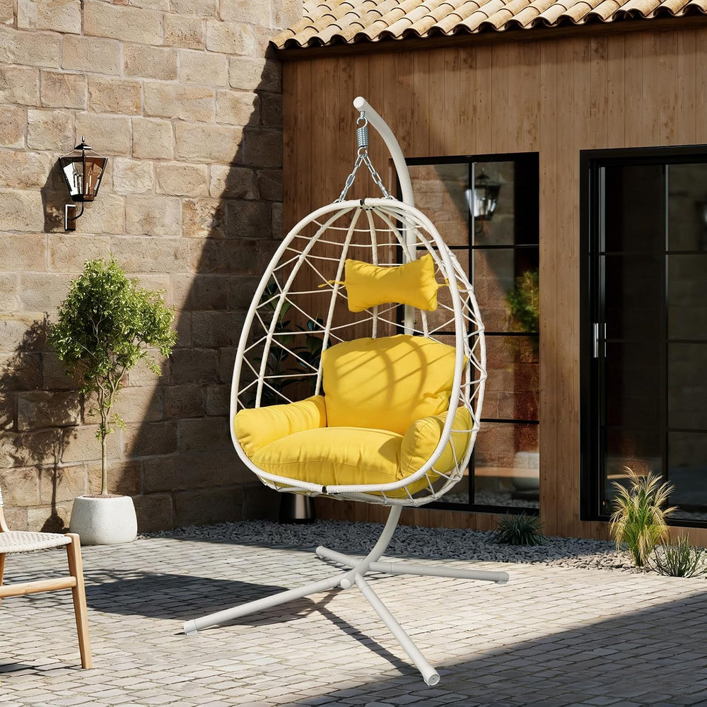 Egg Chair with Stand, Wicker Hanging Chair for Outdoor Patio, Cushioned Hammo...