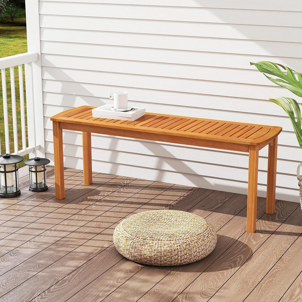 Tangkula 3 Piece Acacia Wood Patio Dining Table Set, 63" Large Patio Tab...