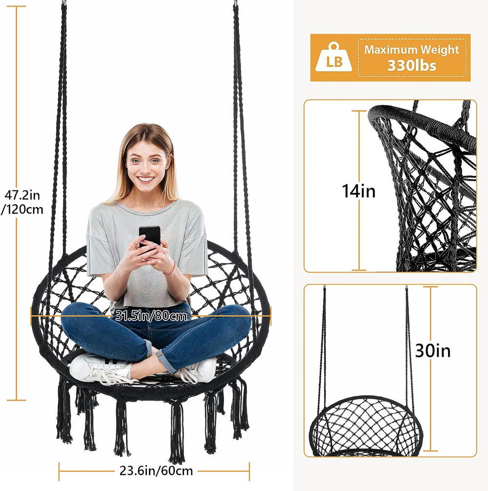 Hanging Swing Chair Bohemian Style Macrame Swing Chair with Tassels, Hammock ...