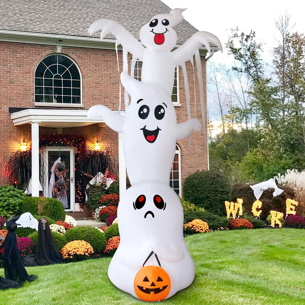 GOOSH 9.8 FT High Halloween Inflatable Overlap Ghost Outdoor Decorations Blow...