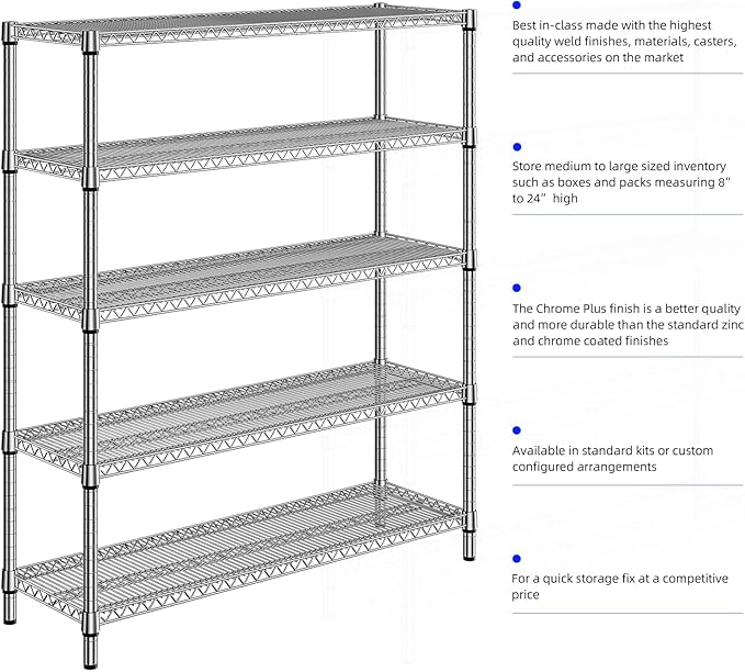 3500LBS 59" W 5 Tier Storage Shelves Rack Metal Wire Shelving Unit, Stor...
