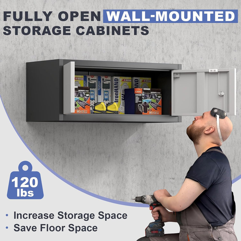 Wall Mounted Cabinet, Low-Profile Steel Garage Storage Cabinets, Space-Saving...