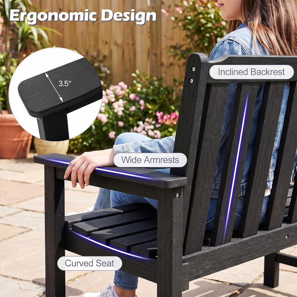 Tangkula 2-Person HDPE Outdoor Garden Bench with Backrest, Black