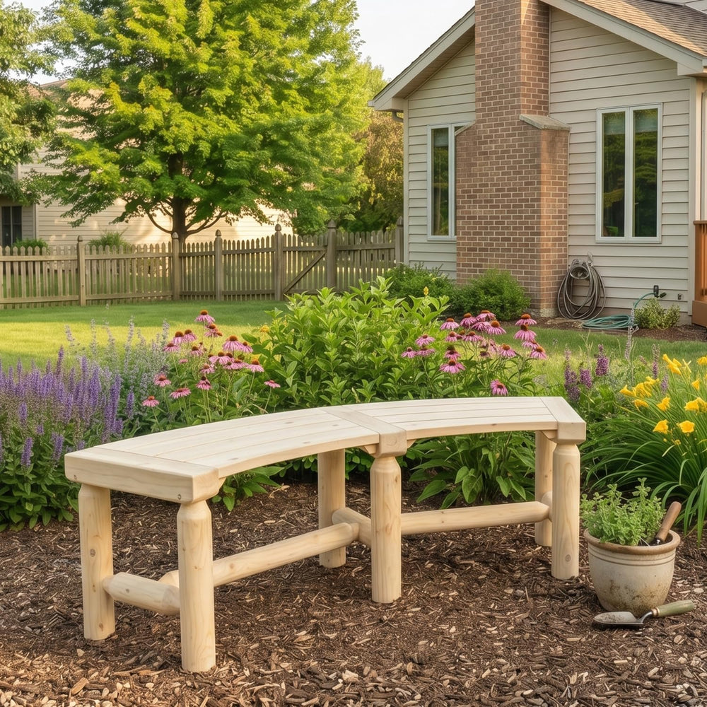 2-Pack Outdoor Curved Backless Porch Bench, Wood Fire Pit Bench, Natural