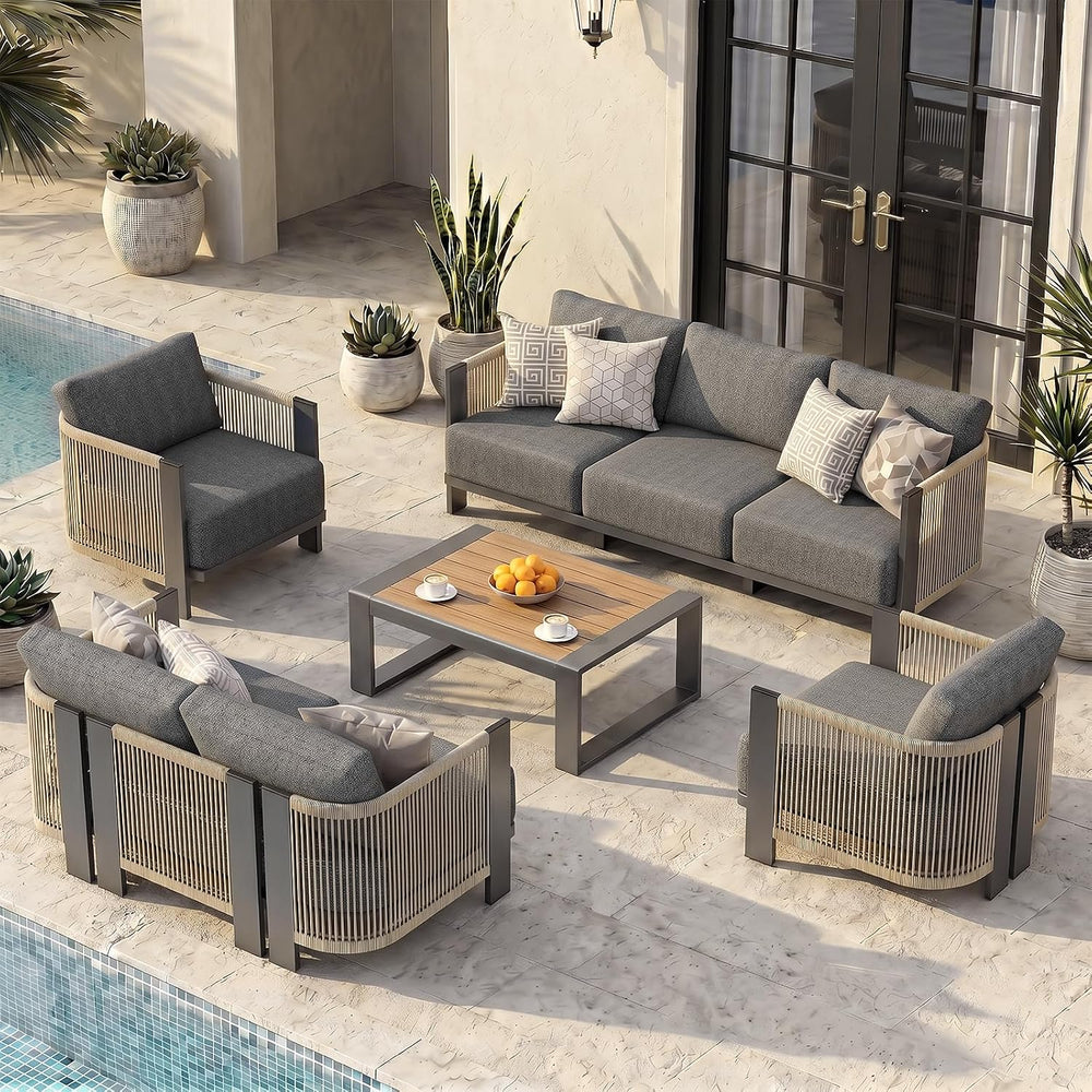 Luxury Patio Furniture Set, Cuvred 3-Seat Sofa with Weather-Resistant Aluminu...