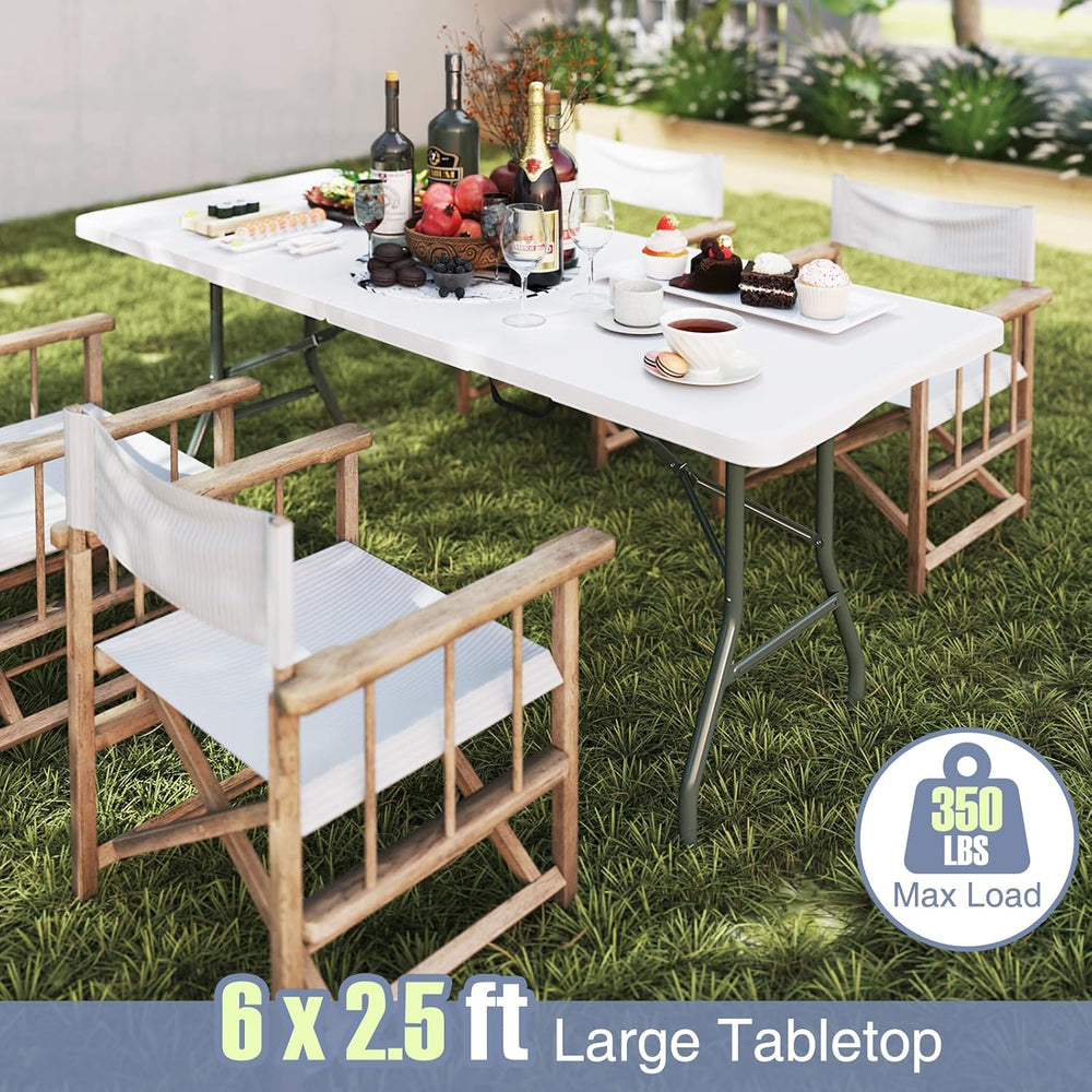 Goplus 6ft Plastic Folding Table, 350 LBS Outdoor Heavy Duty Folding Tables w...
