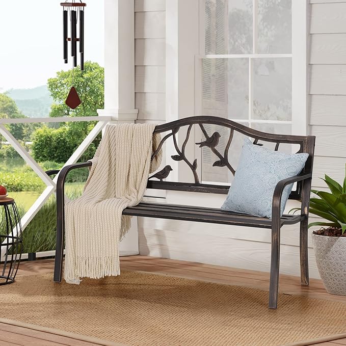 Sophia & William Outdoor Bench, Porch Bench, Garden Bench, Wrought Iron B...