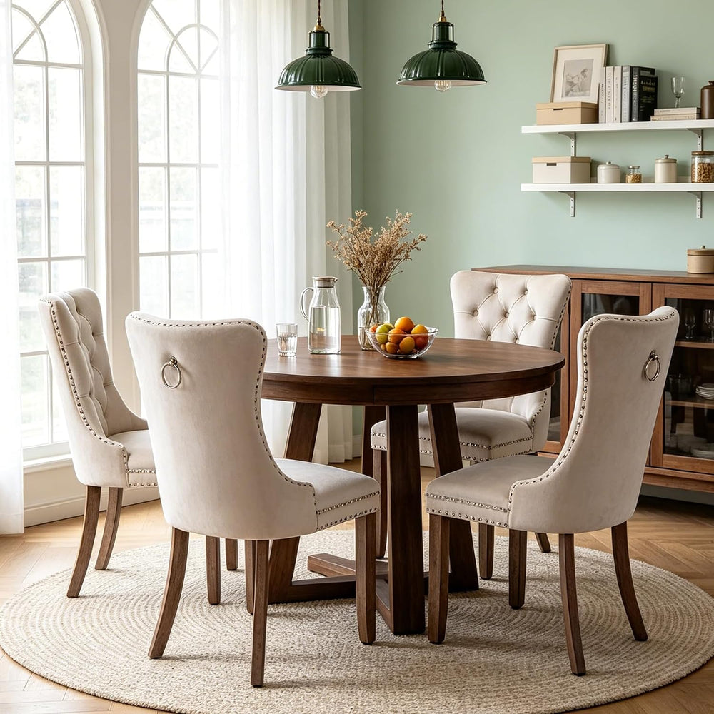 5-Piece Round Dining Table Set for 4, 43.3"-59" Extendable Round to...