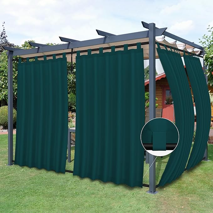 Easy-Going Outdoor Patio Curtains Detachable Tab Top Windproof Weatherproof C...