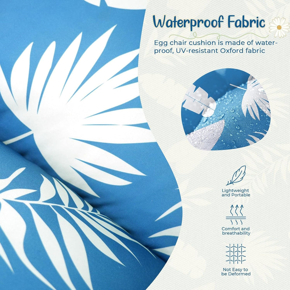 Double Egg Chair Cushion Replacement 59x43 Inch Waterproof Blue Leaf