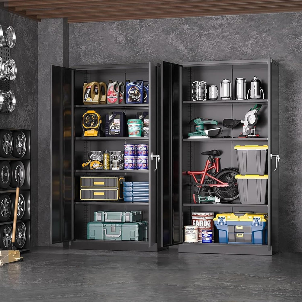 Metal Storage Cabinet, 72" Steel Garage Cabinet with Doors and Adjustabl...