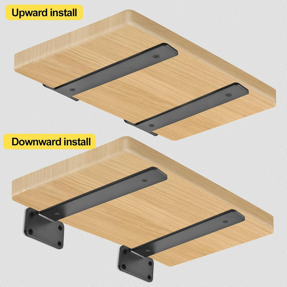 12 Pack - 10 inch Black Hidden L Shelf Bracket (1/5 Inch Thicked) Iron Floati...