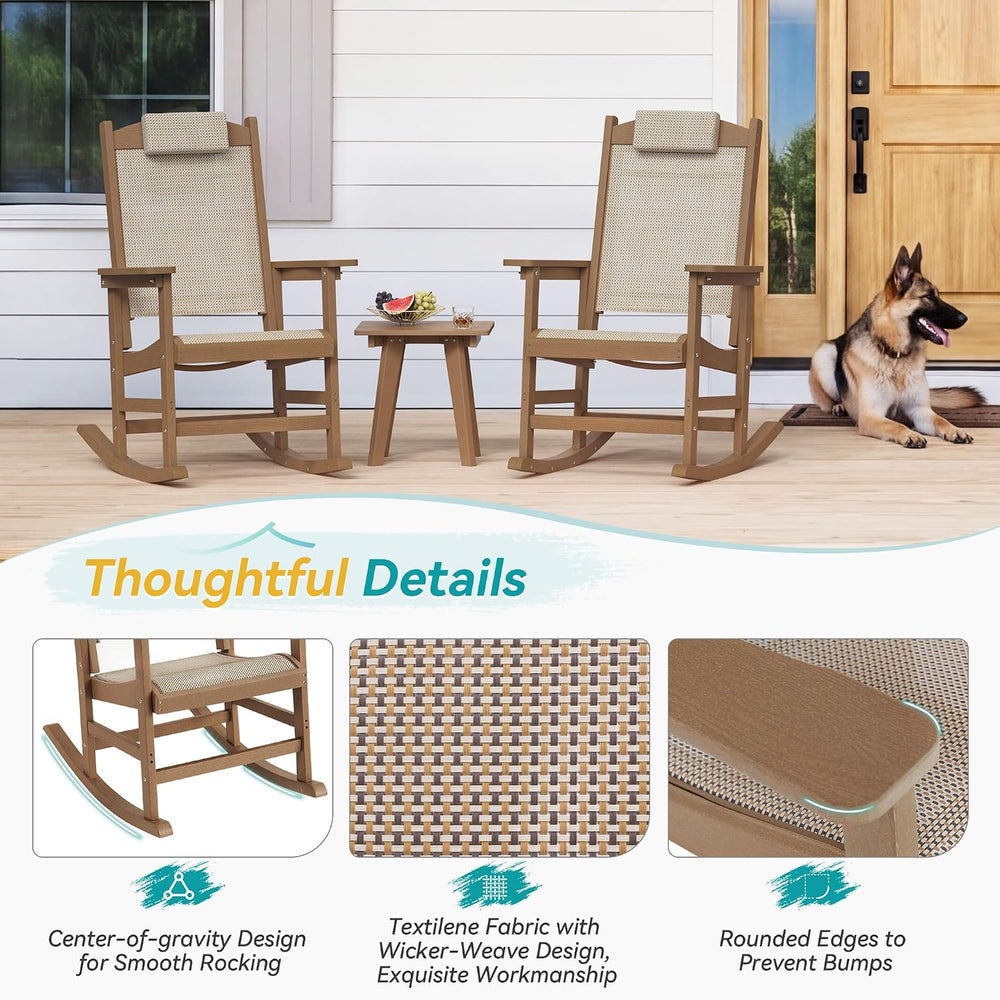 Outdoor Rocking Chair Set of 2 with Removable Headrest, HDPE All-Weather Rock...