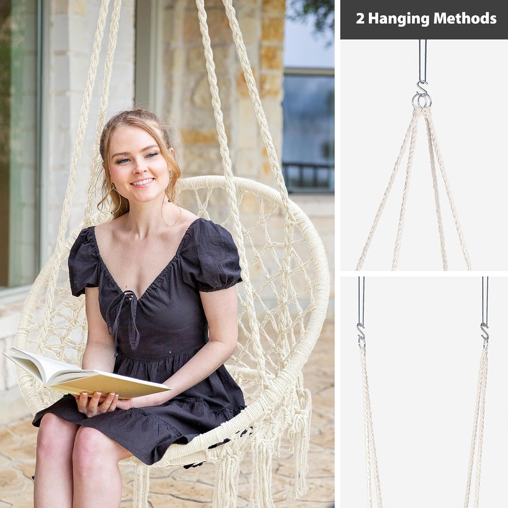 SUNCREAT Hammock Chair Macrame Swing with Side Pocket, Pack of 2, Beige