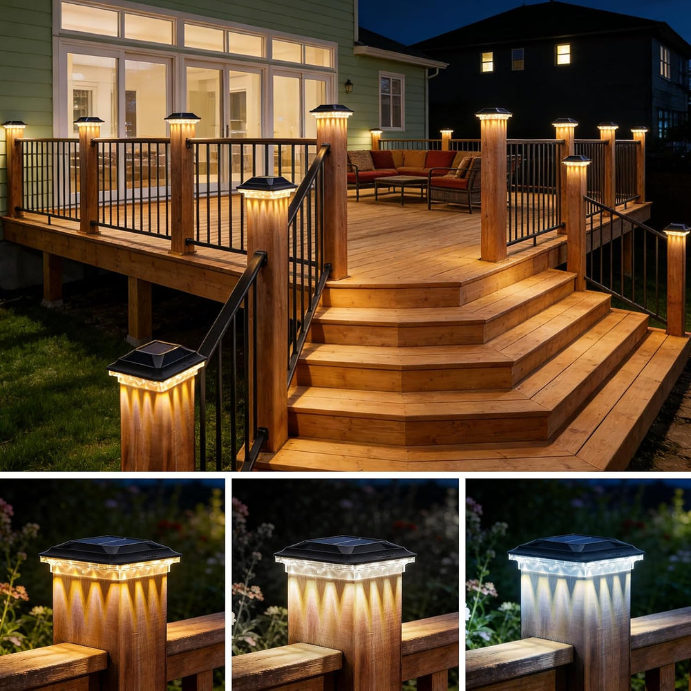Solar Post Cap Lights for 4x4 Vinyl/ 3.5x3.5 Wood Posts, 12 Pack