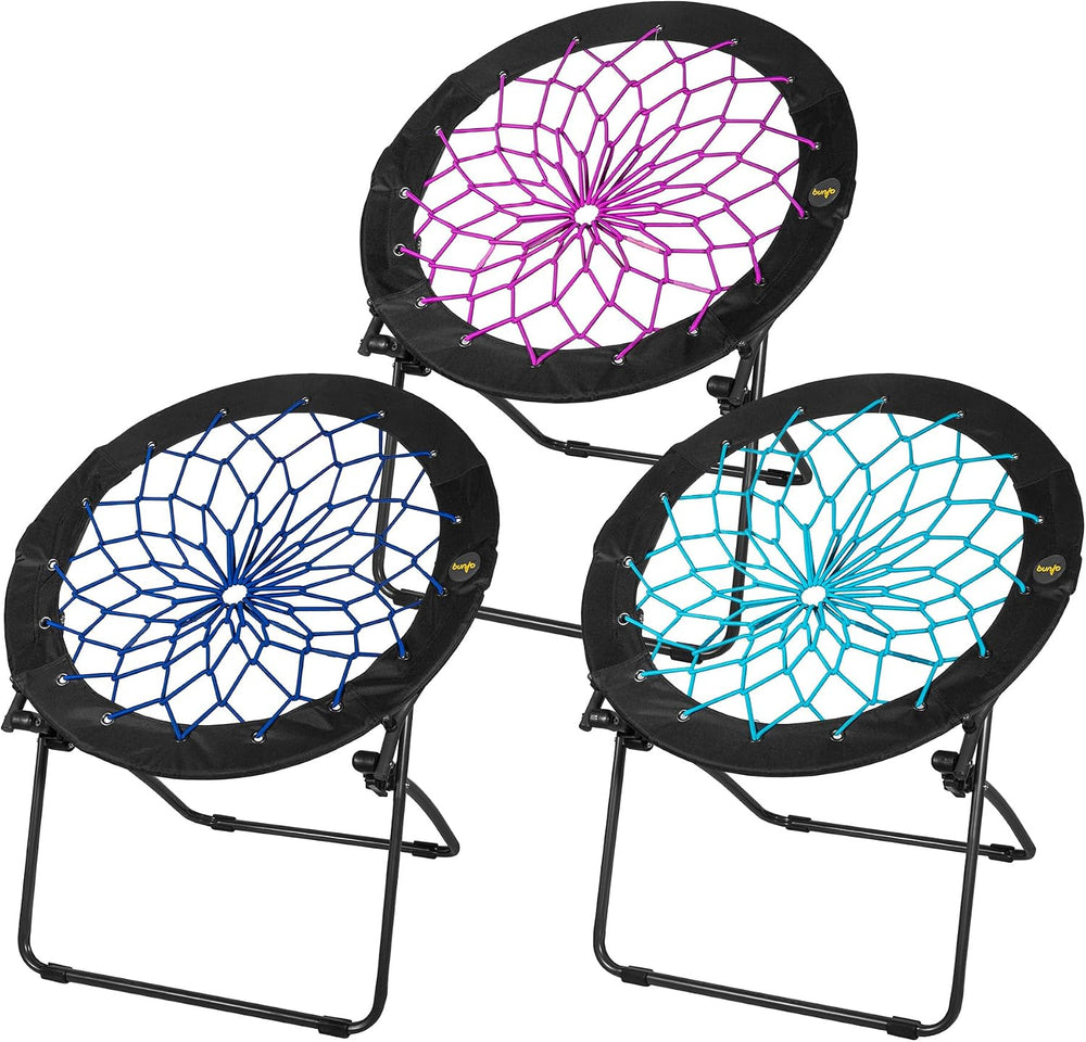 Foldable 29" Bunjo Bungee Chairs, Plum, Indigo & Teal, 3-Pack