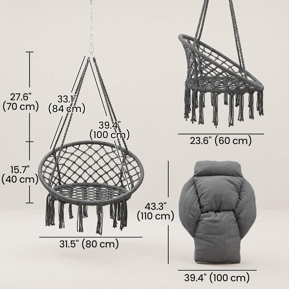 Outsunny Hammock Swing Chair w/Large Cushion Cotton Rope Chain Dark Gray