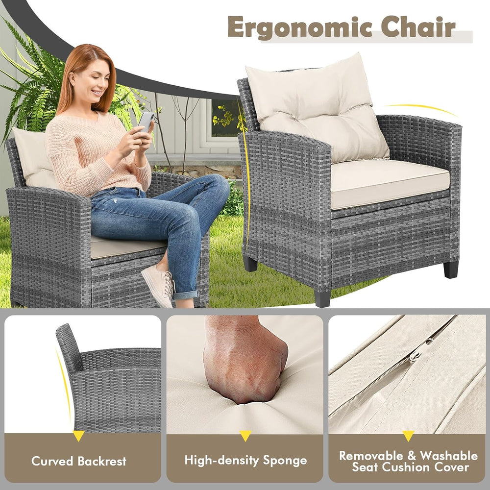 Tangkula 3 Pieces Patio Furniture Set, PE Rattan Wicker 3 Pcs Outdoor Sofa Se...